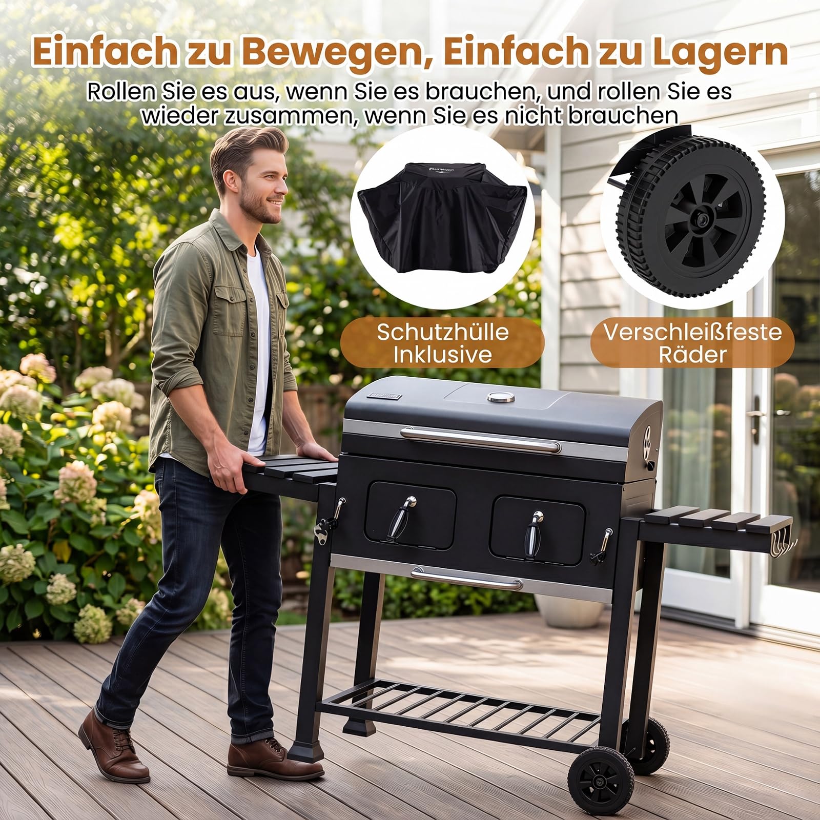 COSTWAY Grill na węgiel drzewny z pokrywką XXL, grill na kółkach