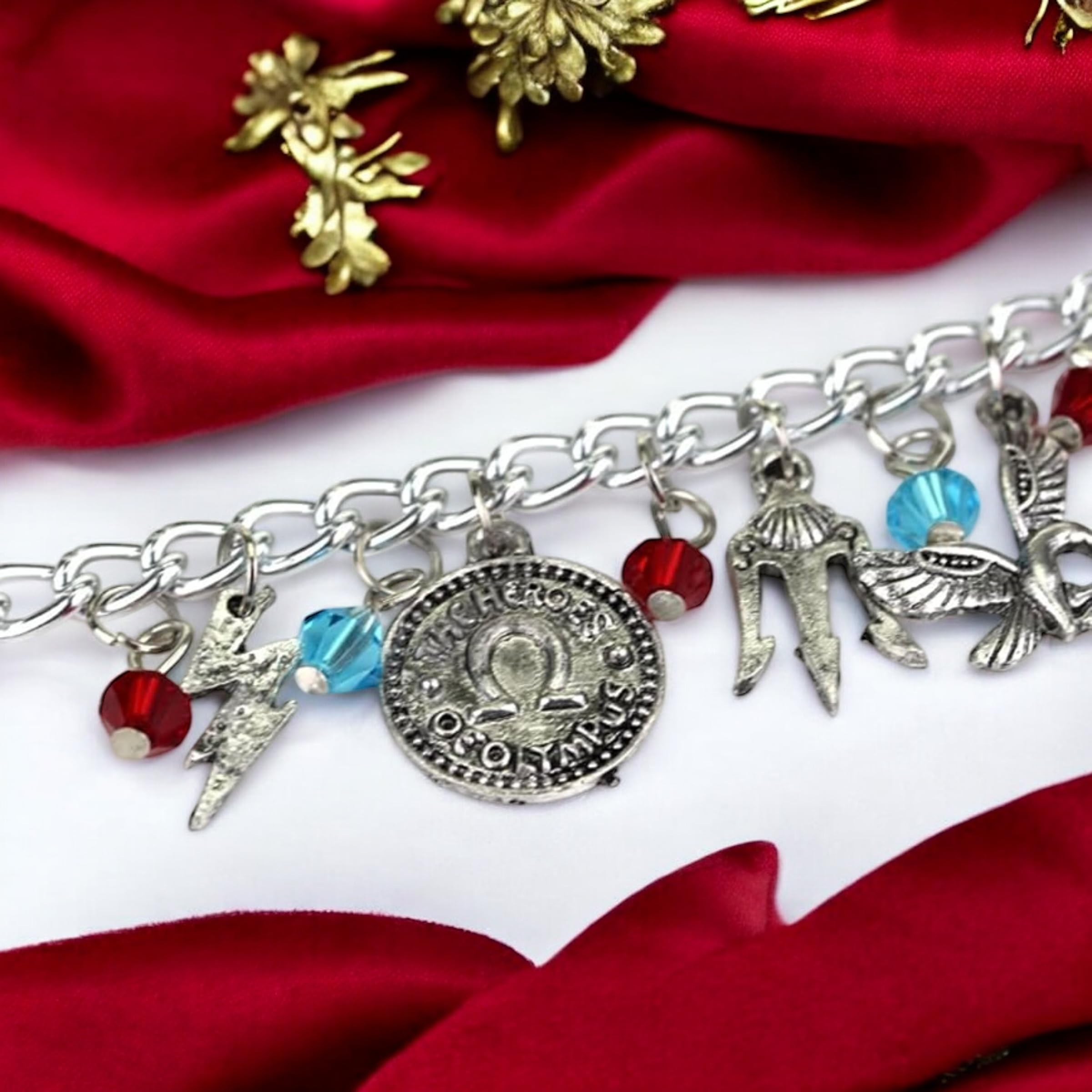 PRINCESS CUTENESS STORE Percy Jackson Camp Half Blood Poseidon Olympian Demigod Chunky Charm Silver Tone Bracelet - Image 7