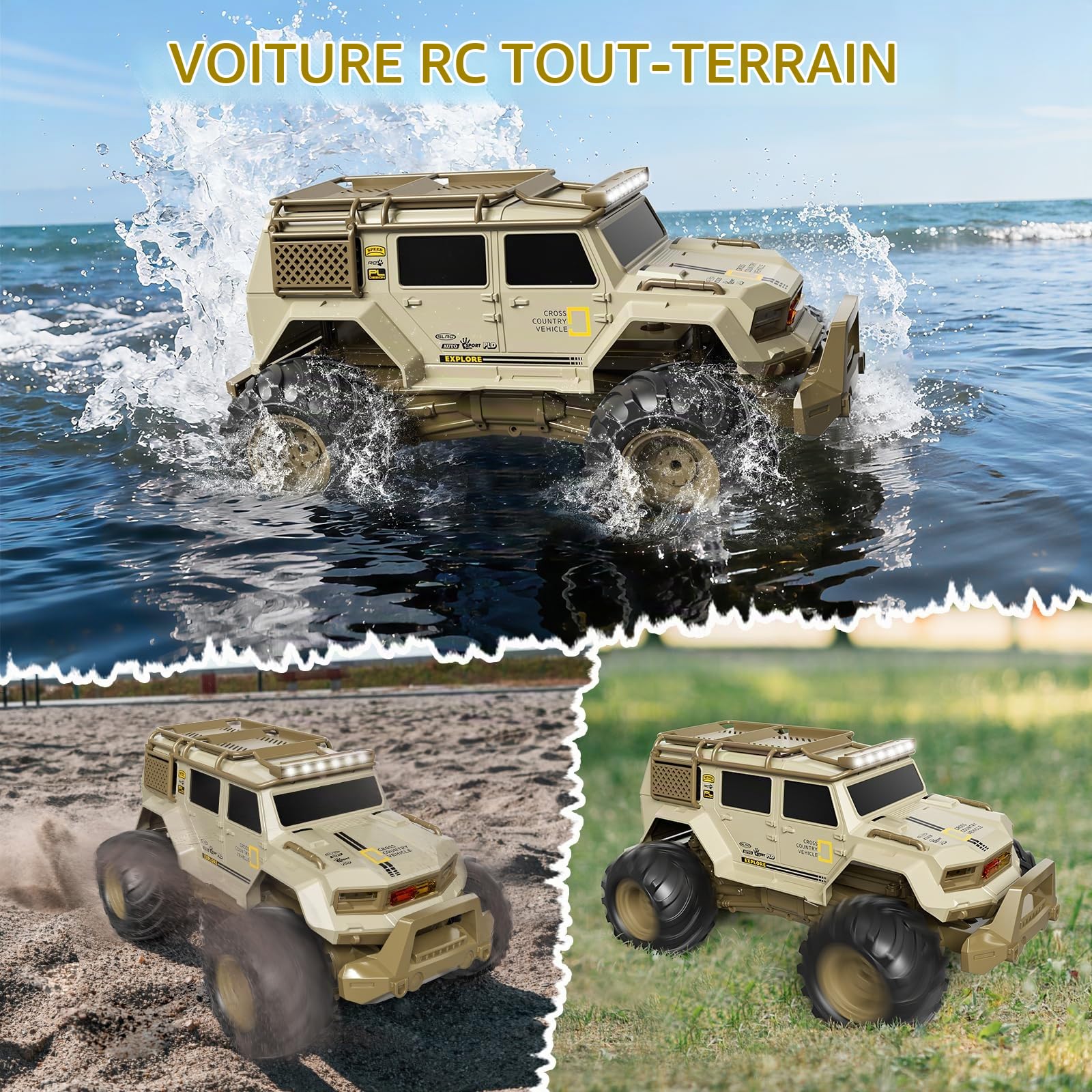 1:14 Voiture Télécommandée, 2.4GHz Voitures Telecommandé Enfant, avec Lumières LED, 360°Rotation, Voiture RC Tout Terrain pour Garçon et Homme (Kaki)
