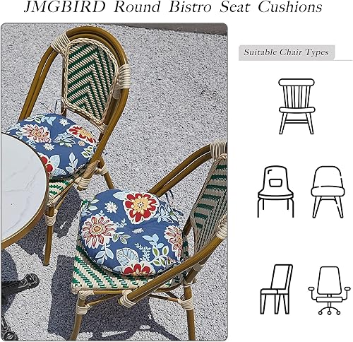 Miniatura 6 de JMGBird Juego de 4 cojines redondos para exteriores, cojines redondos de 15 pulgadas con lazos, cojines de asiento redondos para sillas de bistró