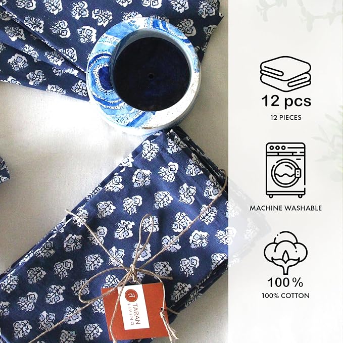 Servilletas de Tela Taran Living Set 12, Estampado Floral Azul miniatura 8