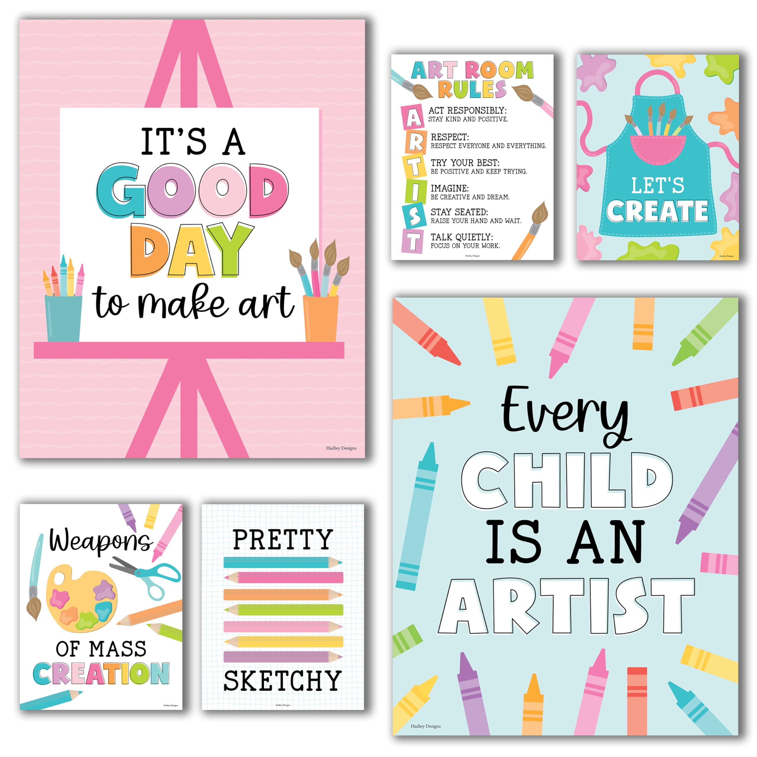 Art Classroom Posters – 6 Colorful Prints for Decor, Creative Teaching Supplies, Must-Haves for Teachers, Art Instructor Resources, Room Decorations for Learning Spaces - Colorful Classroom Decor
