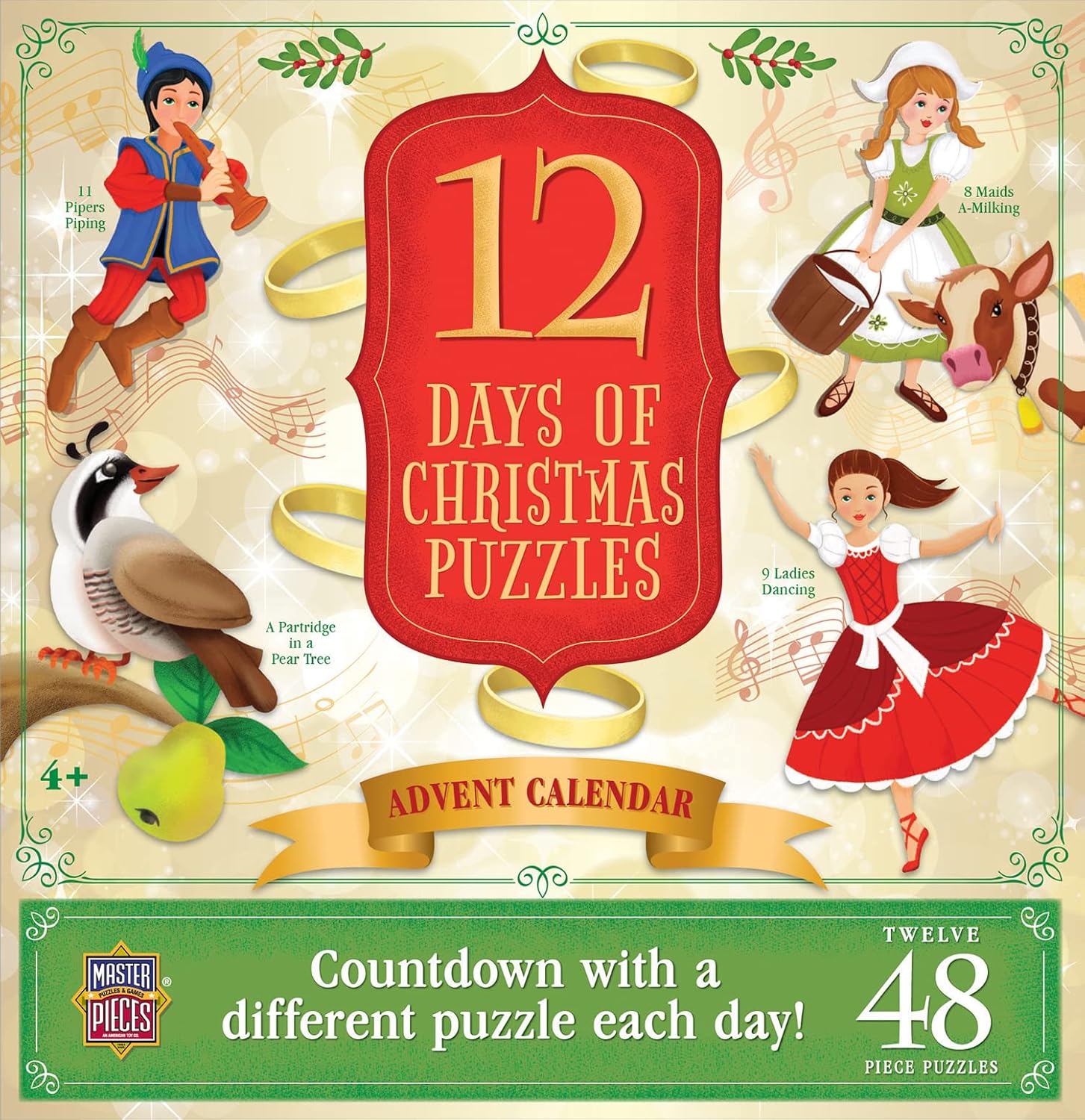 Advent Calendar - 12 48pc Puzzles - Jigsaw Puzzle with Vibrant Artwork and Durable Pieces - Fun Family Activity, Brain Challenge, and Educational Entertainment for Kids, Teens, and Adults