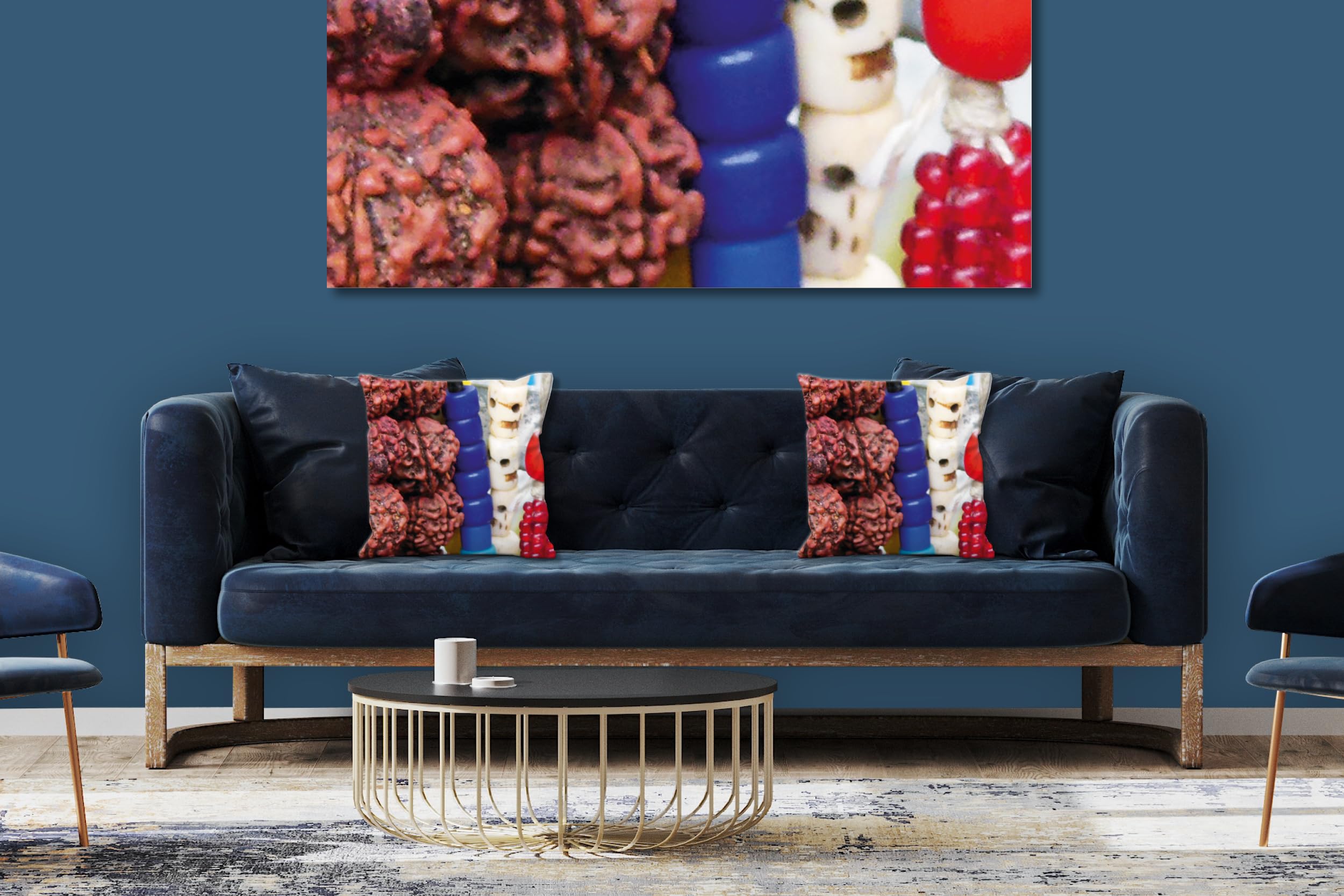 Ketten 4 - Foto-Kissen-Hülle Set (2 STK.) 40 x 40 cm | Kissen-Bezüge - passend zu Wandbild - Deko-Kissen - Schmuck Farbe Perle Afrika