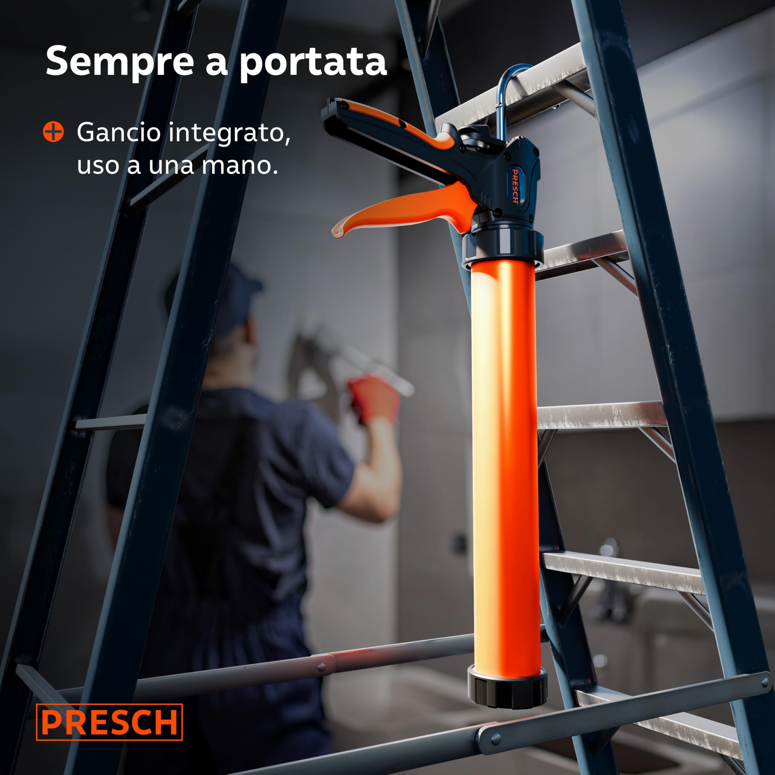 Presch Pistola Silicone 600ml con 2 ugelli – Rapporto 24:1 & 12:1 per sigillanti e adesivi (acrilico) – Pistola per sacchetti girevole 360° con impugnatura antiscivolo