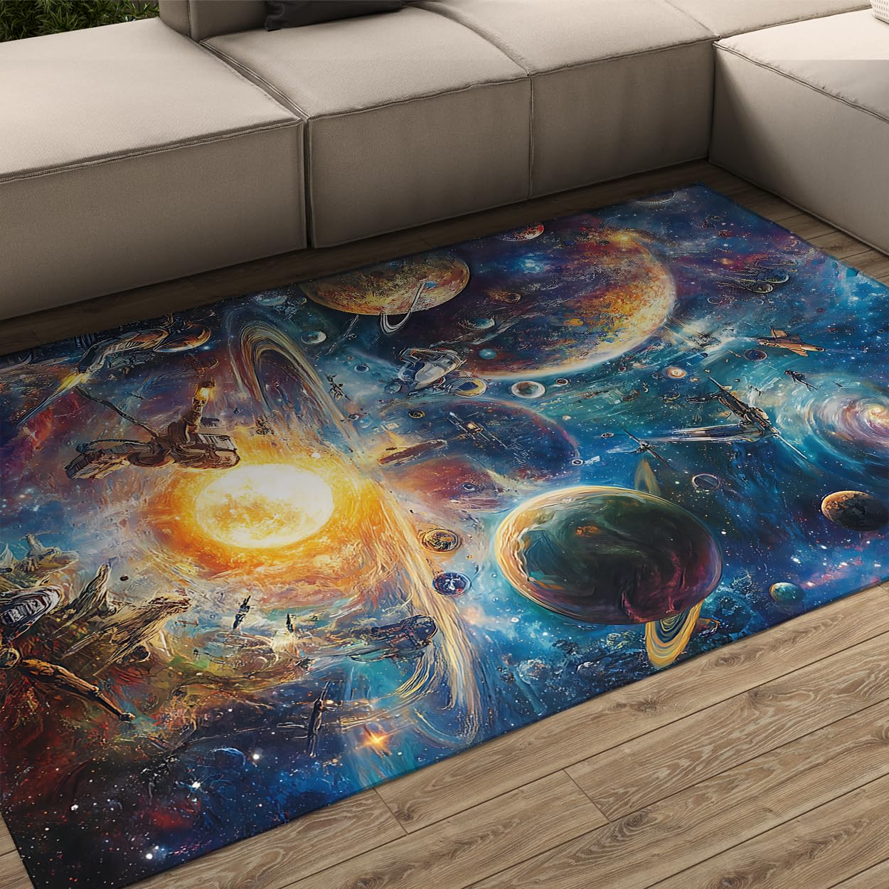 Tapis à poils ras thème de l'espace robot astronaute 140x180cm