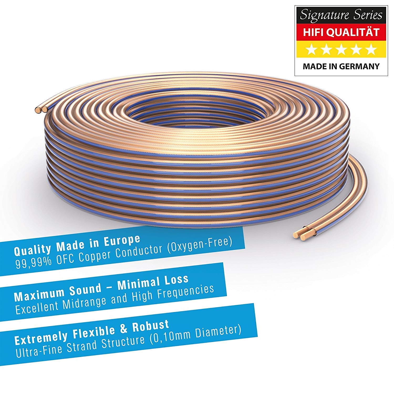 Conecto Câble Enceinte Ultraflex 2x1,5mm² OFC 20m - Cuivre Pur Sans Oxygène - Fabrication Allemande