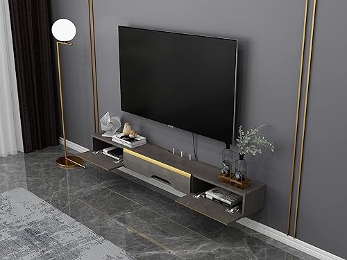 Miniatura 4 de Pmnianhua Estante flotante de TV con 3 puertas, consola flotante de madera de 47 pulgadas para montaje en la pared, estante multimedia de