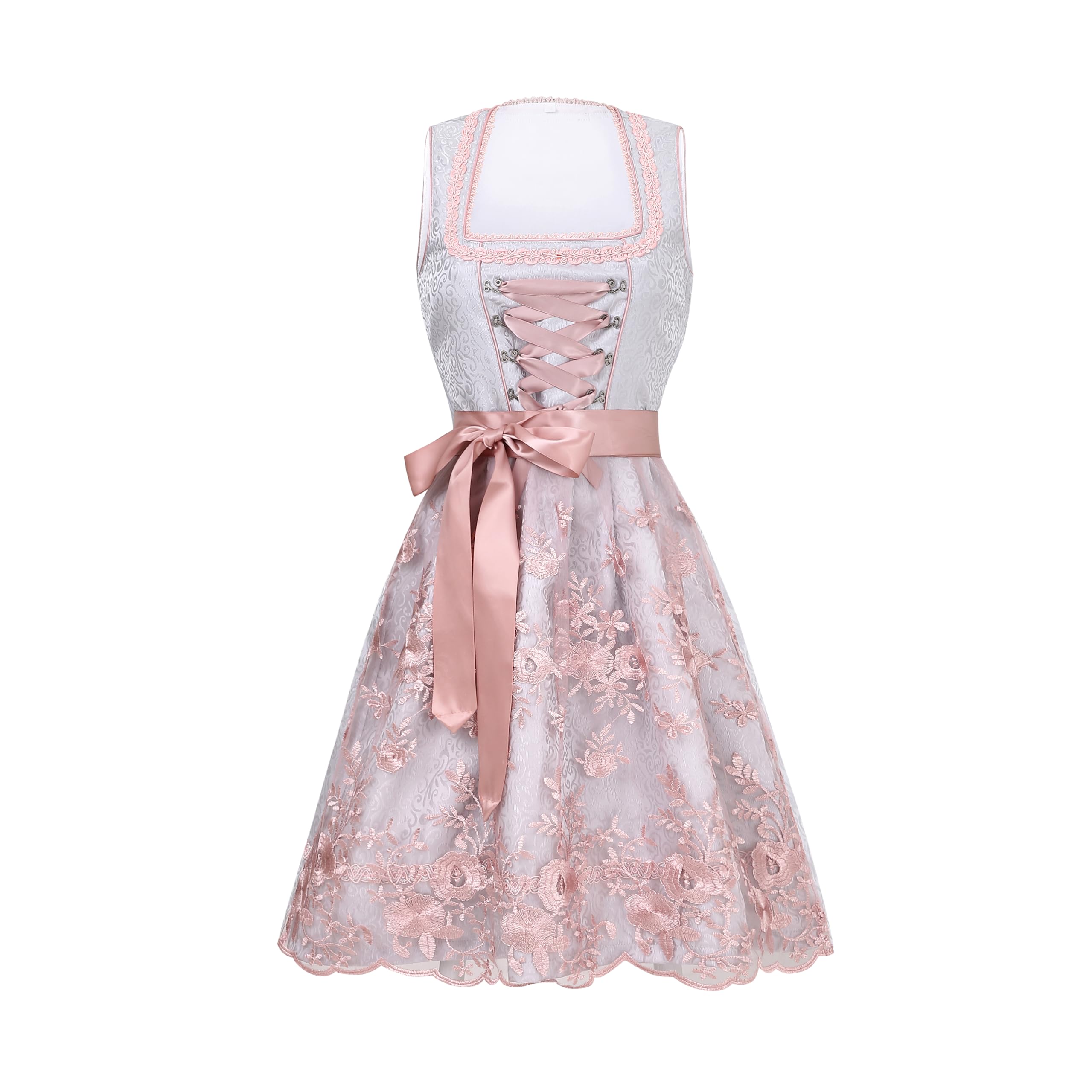 EIISSION Dirndl dames midi-klederdrachtjurk incl. klederdrachtrok dirndlblouse dirndlschort Duitse dirndlschort voor Oktoberfest roze, roze, 48