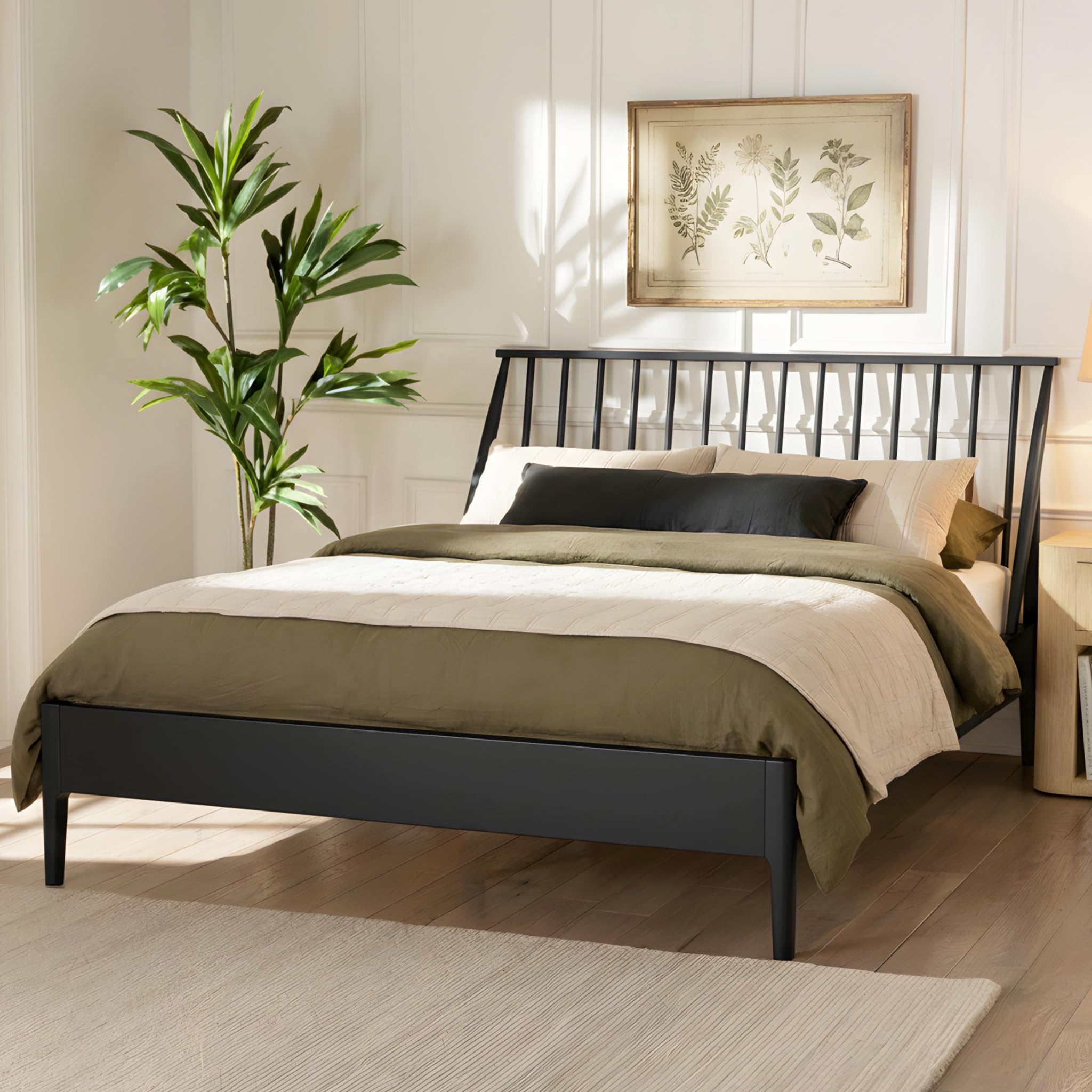 Merax Queen Size Solid Bamboo Wood Spindle Platform Bed