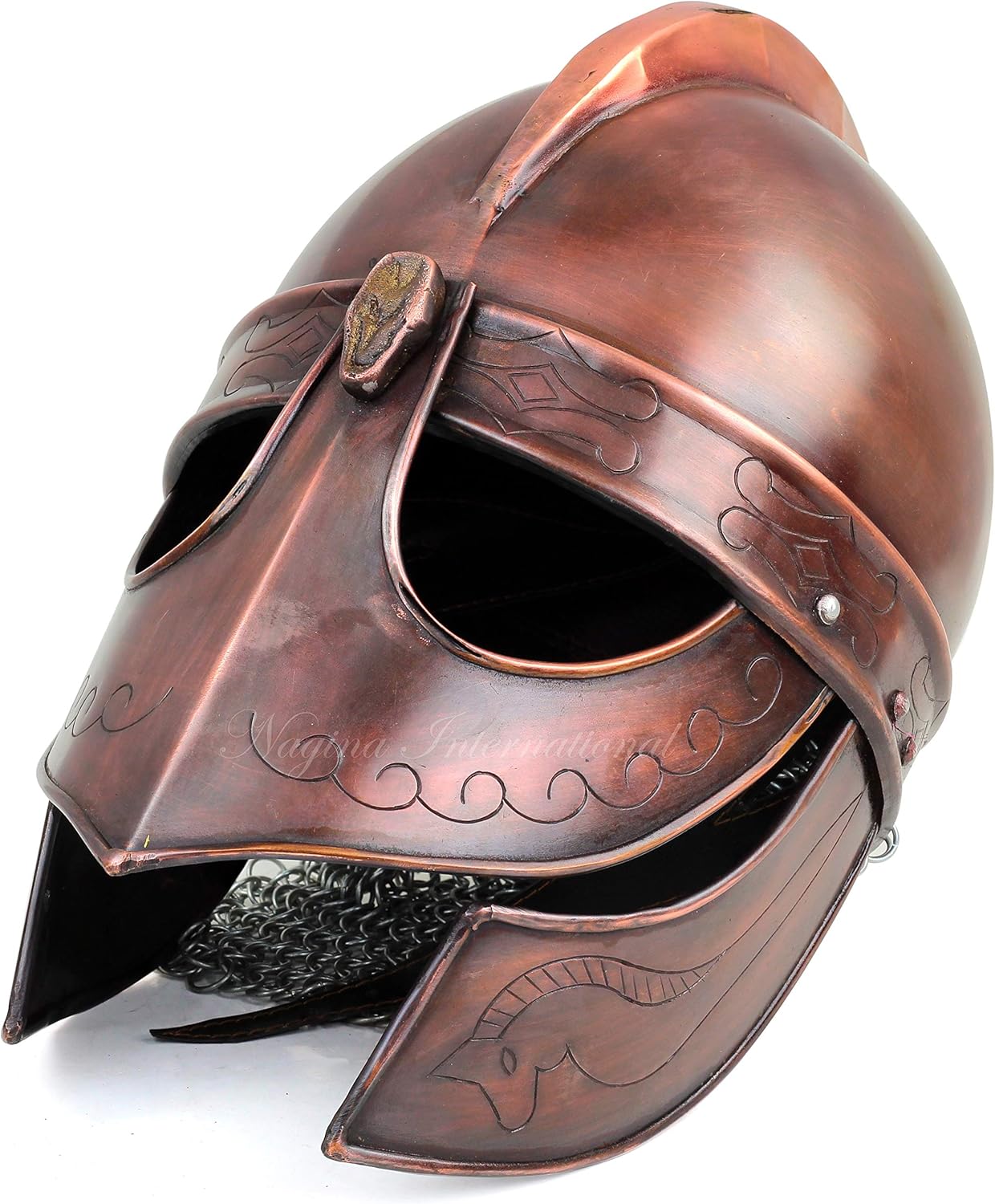 Viking Chainmail Shipwrecked Finish Medieval Templar Crusader Knight Armor Helmet | Greek Roman Spartan Armour Headpiece | Wearable Free-Size for Adult Halloween Costumes (Antique Copper)