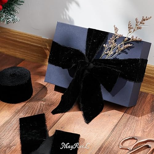 Miniatura 5 de MAYREEL Cinta de terciopelo negro de 2 pulgadas, cinta desgarrada a mano, borde deshilachado de seda para ramos de novia, invitaciones, libros