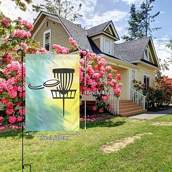 Disc Golf Basket With-Flying-Disk Flag 12x18 In Garden Flags Spring Summer Fall Winter Yard Dorm Wall Decor