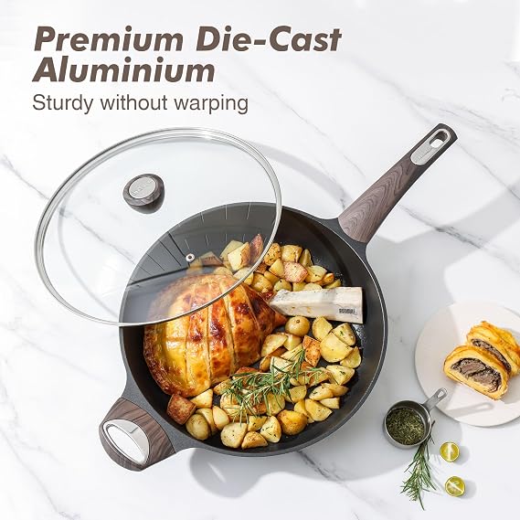 SENSARTE 13.3 Inch Nonstick Frying Pan Skillet with Lid, 4.5 QT Soup Pot Casserole Pot,nduction Compatible