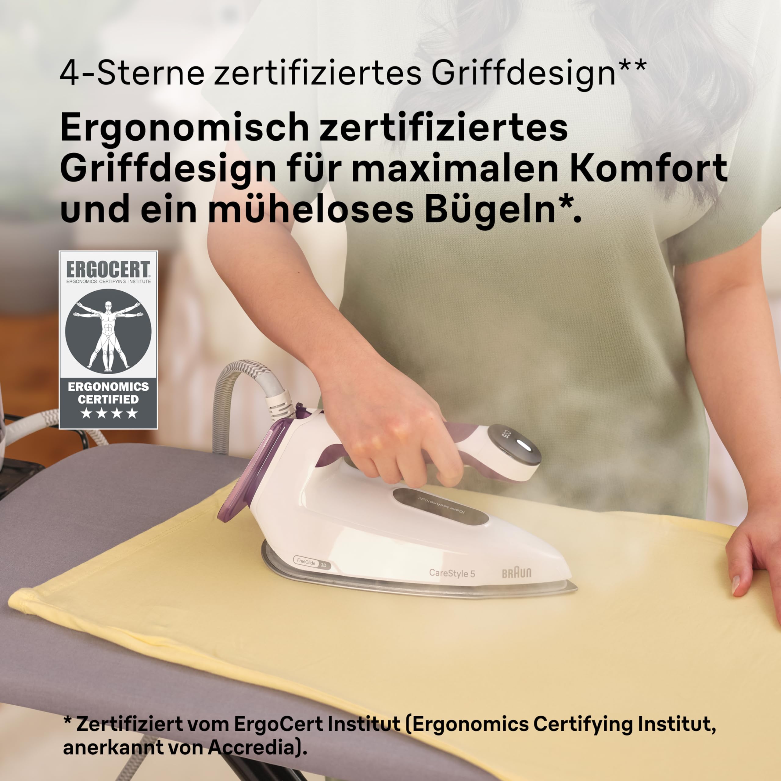 Braun CareStyle 5 IS5247VI Dampfbügeleisen mit FreeGlide-Technologie 3D, 145 g/min Dampf, schnelles Aufheizen, iCare-Modus, vertikales Bügeln, abnehmbarer 2-L-Tank, 2400 W, Violett