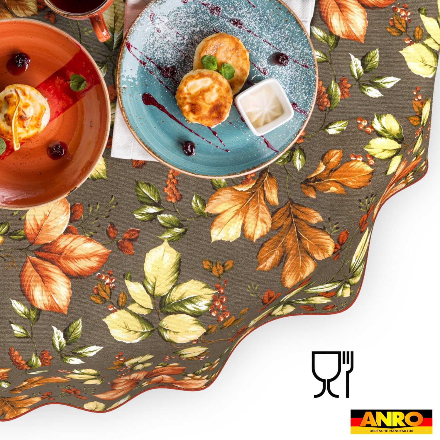 ANRO Tischdecke abwaschbar Herbst mit Saum oval 220x140 cm Tischwäsche