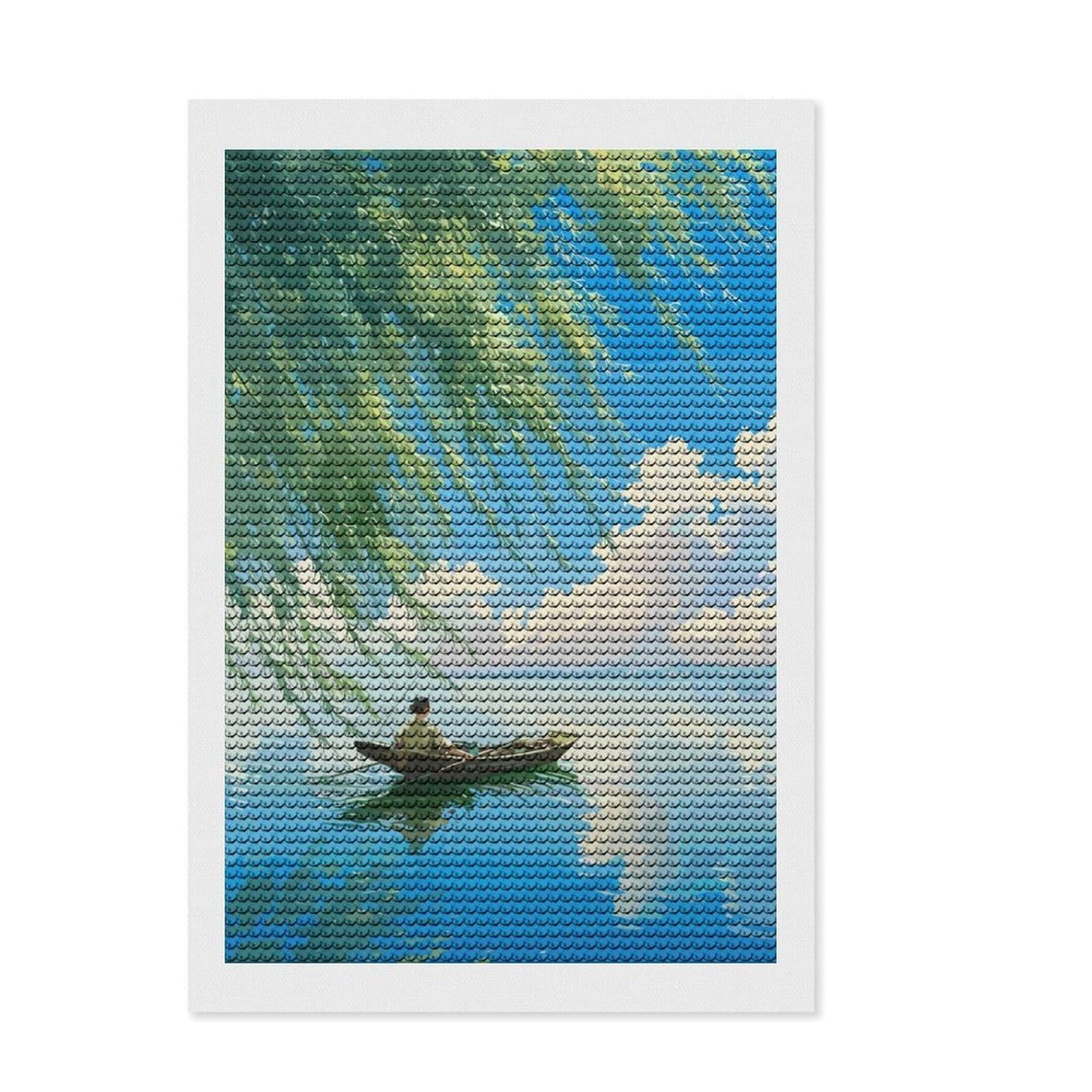 Junmoney Ocean Nature Diamond Style Art Kit 8"x12", Winter Craft, Gift Idea, Farmhouse Decor, Thoughtful Present, Office Decor