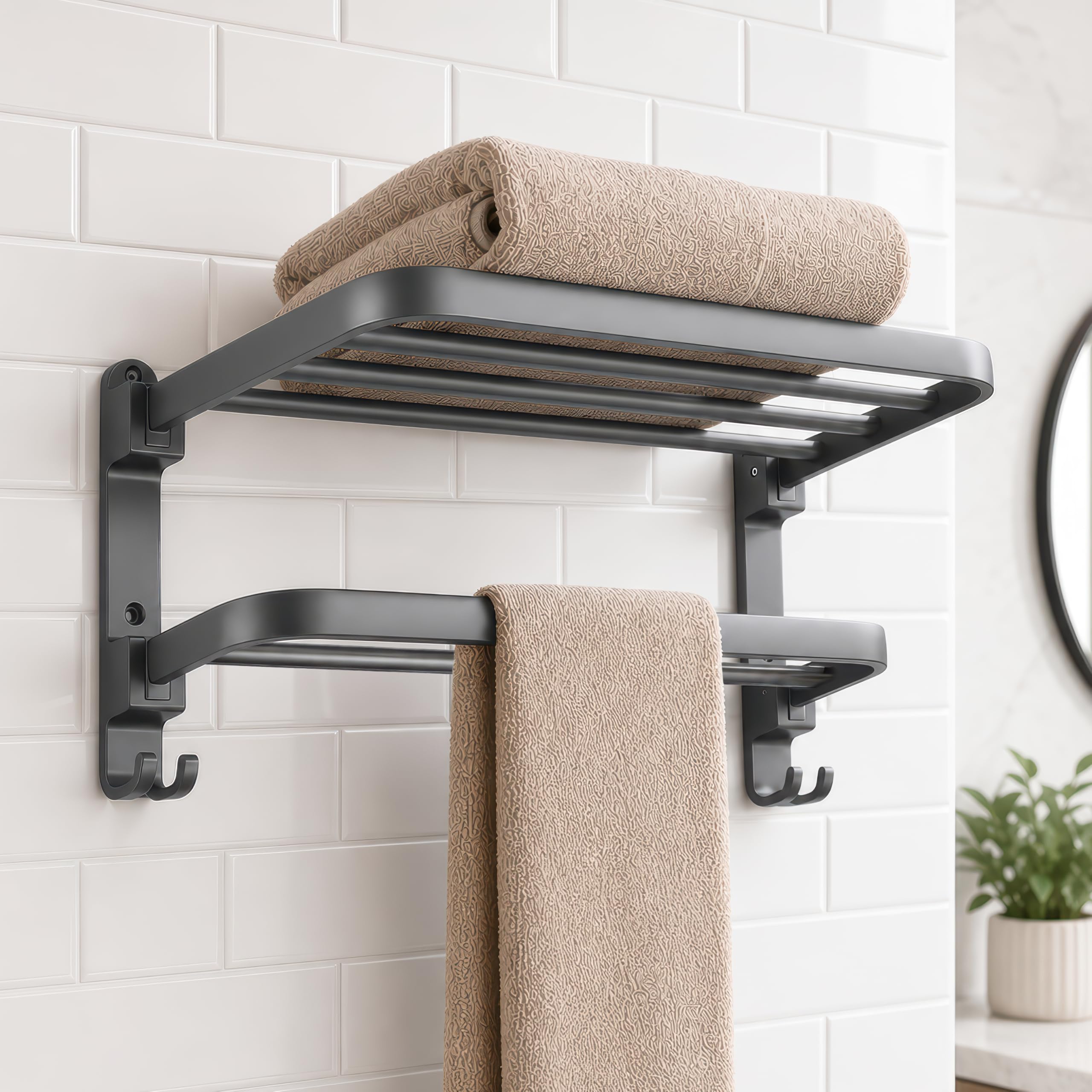 Amazon Basics 40 CM Powder - Coated Aluminium Towel Rack for Bathroom with Hooks – Rust - Free, Space - Saving Bathroom Towel Holder Easy Installation Grey-picture-10