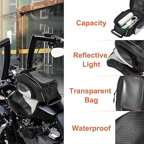 Miniatura 4 de Motoforti Universal motocicleta tanque magnético bolsa de herramientas combustible alforja con correa impermeable negro