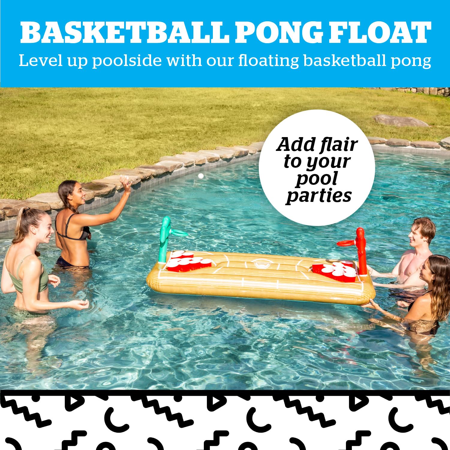 BigMouth Inc Inflatable Basketball Pong Raft, Built in Drink Holders, Fun Floating Pool Party Game