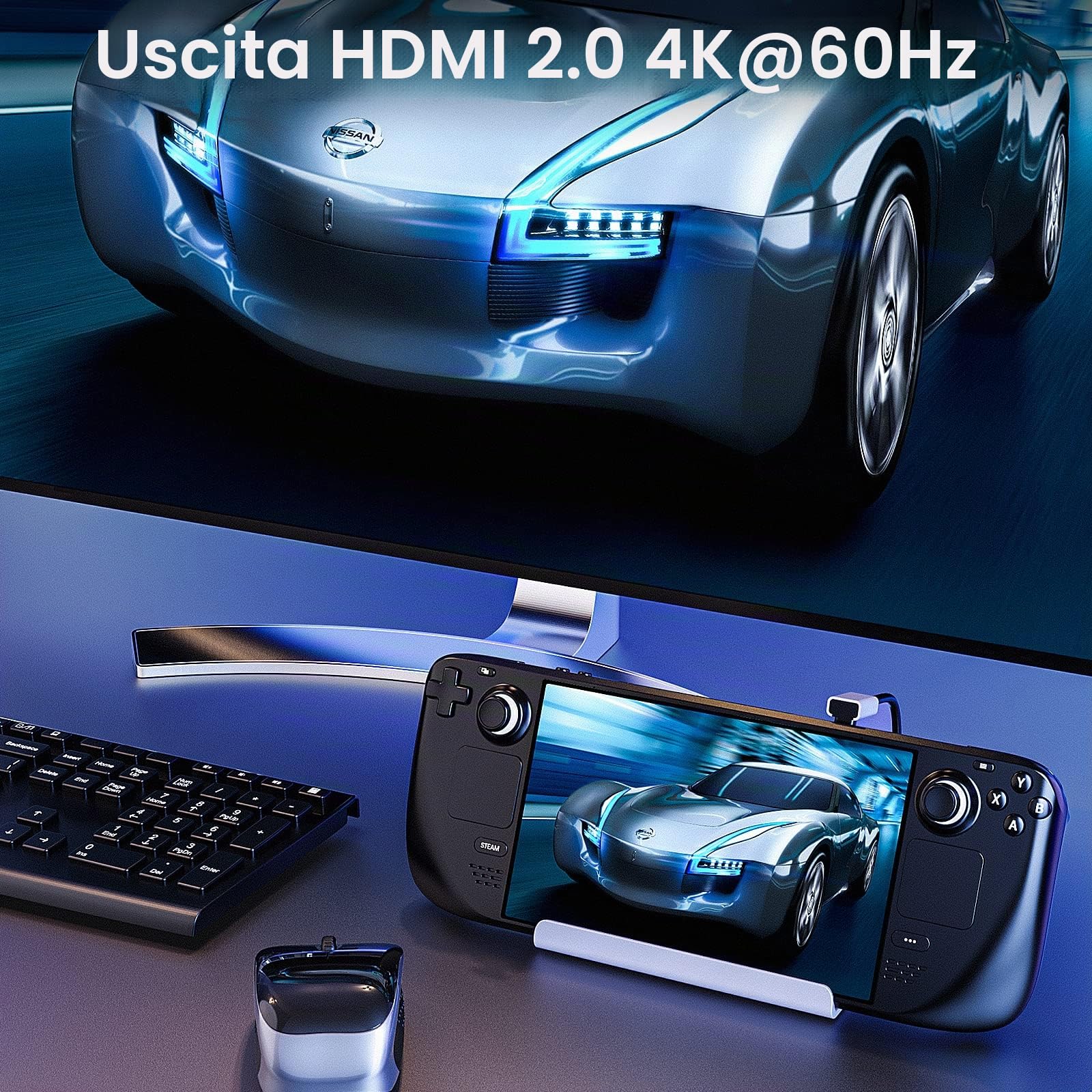 M.2 Steam Deck Dock, 7-in-1 Steam Deck Docking Station WITH 2 TB M.2 Card Slot HDMI 2.0 4K@60Hz, Gigabit Ethernet, 2 USB 3.0 Ports, USB 2.0 Port AND USB-C PD- Port, accessories for Stream Deck