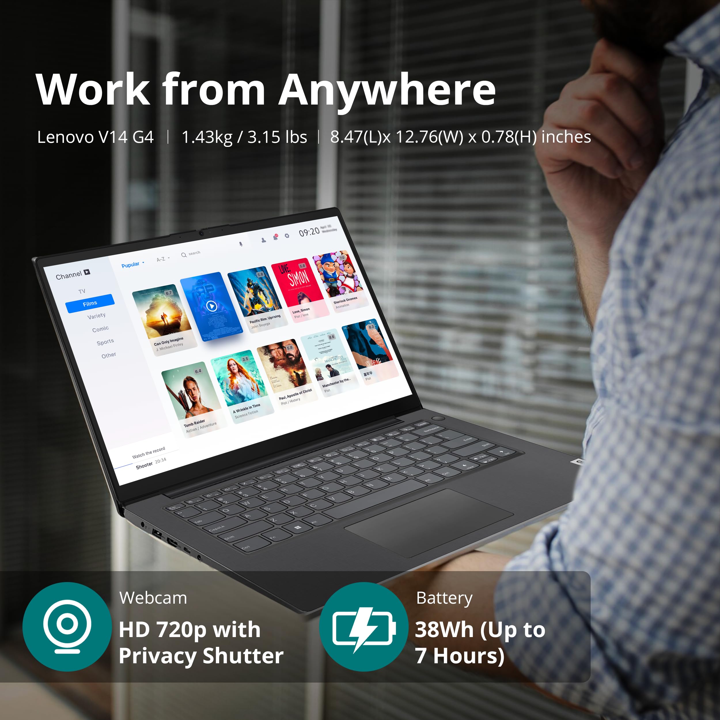 Lenovo V14 G4 14 Zoll FHD Business Laptop, Intel Core i7-13620H, 16 GB DDR4, 1,5 TB Speicher (512 GB SSD & 1 TB Dockingstation-Set), Intel UHD Grafik, 720p HD-Kamera, Wi-Fi 6, Win 11 Pro, Schwarz