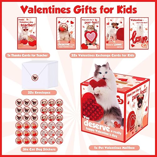 Miniatura 8 de Funrous Caja de 103 tarjetas del día de San Valentín para niños, buzón de San Valentín para premios escolares, regalos de intercambio para niños y