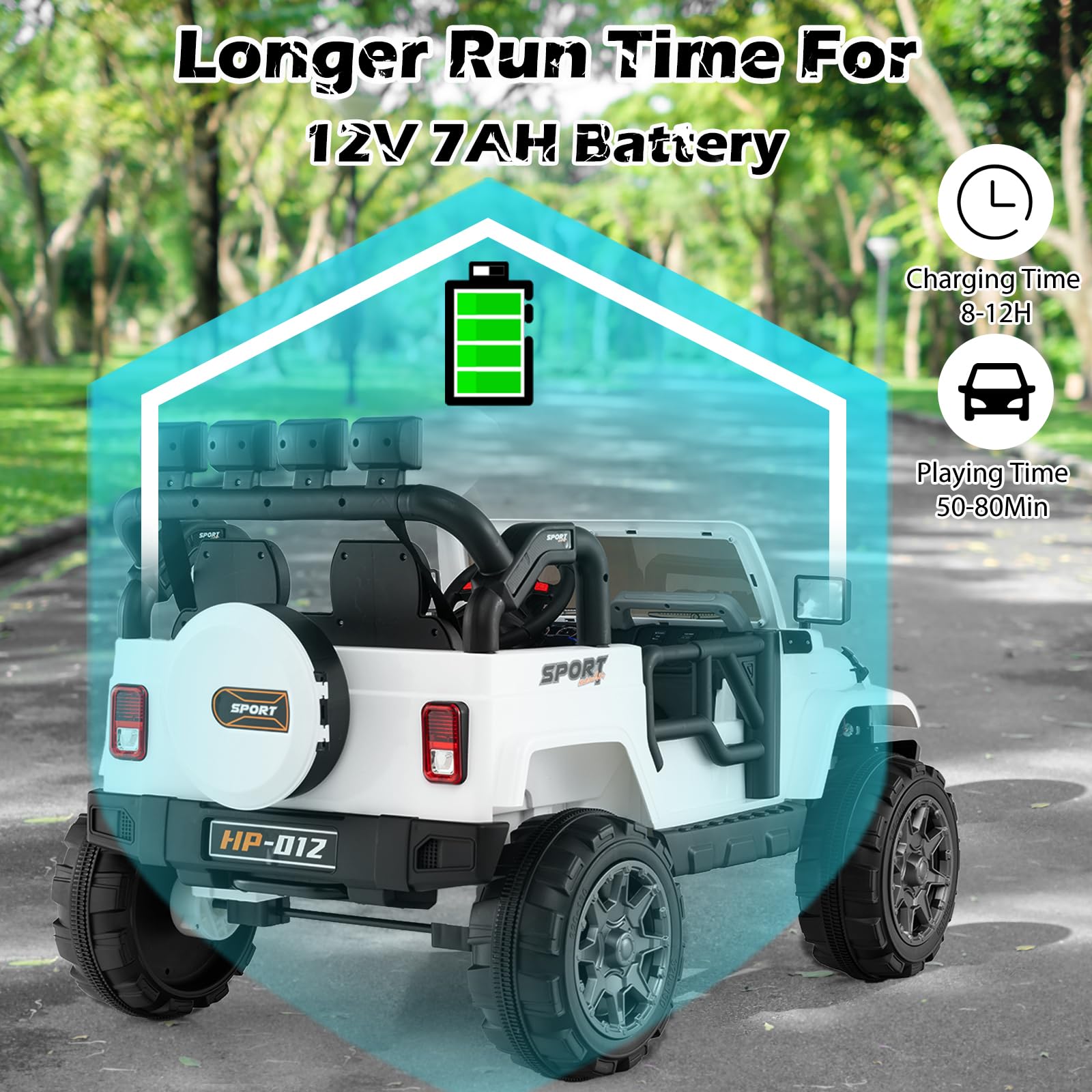 OLAKIDS 2 Seater Ride on Truck, 12V Battery Powered Electric Vehicle for Kids with Remote Control, Power Display, LED Lights, Story, Suspension System, MP3, Ride on Toy for 3+ Boys Girls (White)