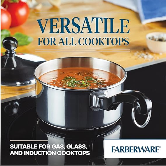 Not only is this saucepan practical, but it is also easy to clean. It is oven safe up to 350 degrees Fahrenheit and dishwasher safe, making it convenient for both cooking and cleanup. This saucepan perfectly complements other items from the Farberware Classic Series collection, including frypans and stockpots, allowing you to create a matching and cohesive cookware set for your kitchen. Upgrade your cookware collection with the Stainless Steel Cookware 1-Quart Saucepan today. Description by ChatGPT.