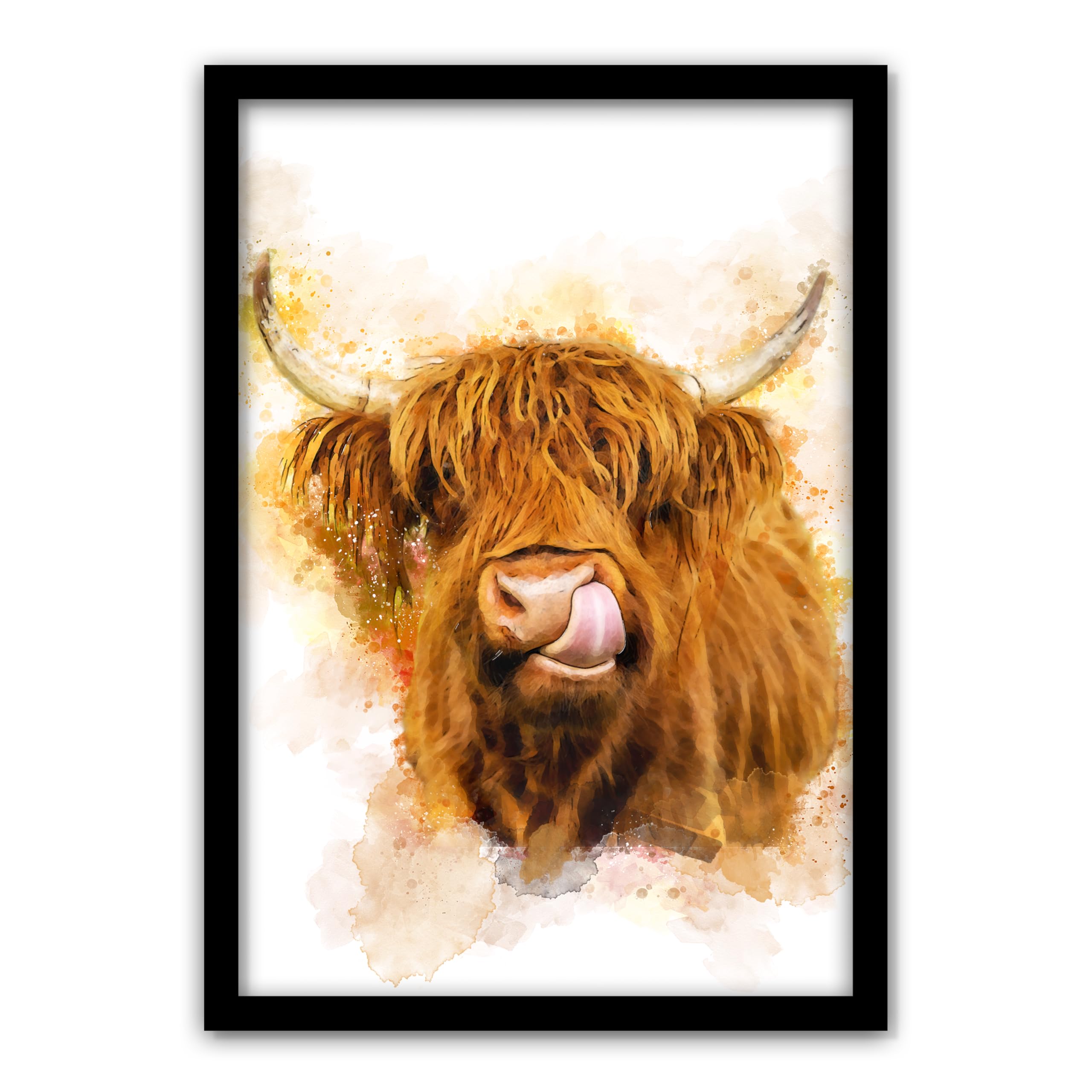 Generic Highland Cow Watercolour Wall Art Framed Picture Home Decor Cow Gifts