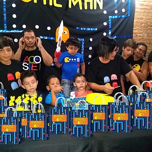 Miniatura 5 de 16 bolsas de recuerdo de fiesta | Pac Ghost suministros de fiesta de cumpleaños con asas para niños y niñas | Decoraciones temáticas de videojuegos