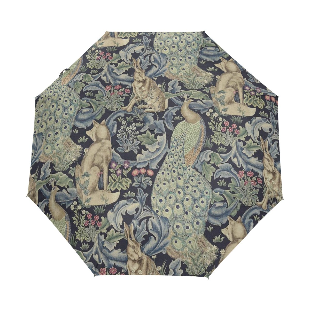 JSTELWilliam Morris Prints Windproof UV Umbrellas Auto Open Close 3 Folding Golf Strong Durable Compact Travel Sun Umbrella, Portable Lightweight Easy Carrying