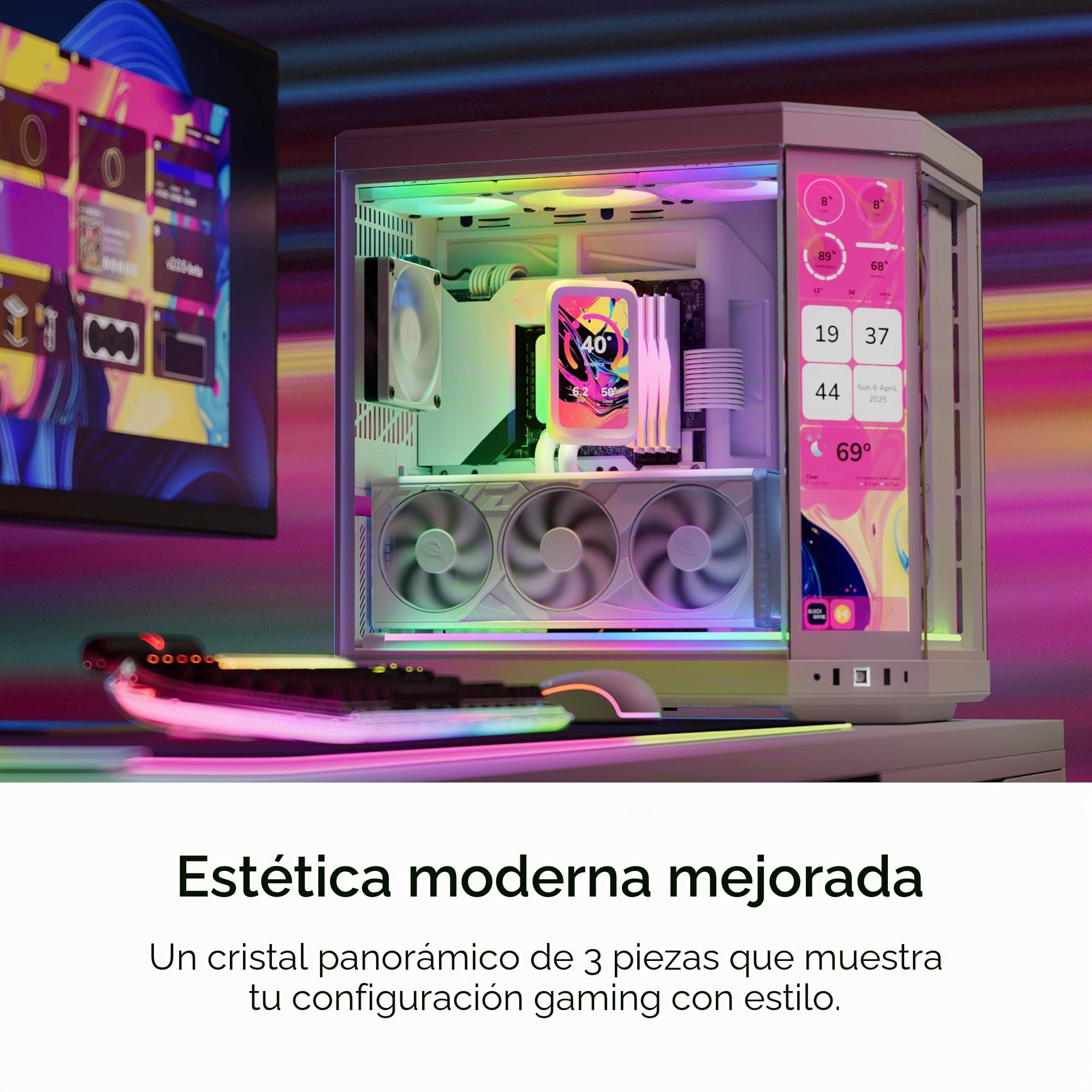 Hyte Y70 Touch Infinite Dual Chamber ATX Mid Tower - Funda estética Moderna con Pantalla táctil LCD integrada de 2.5 K, Color Blanco Nieve