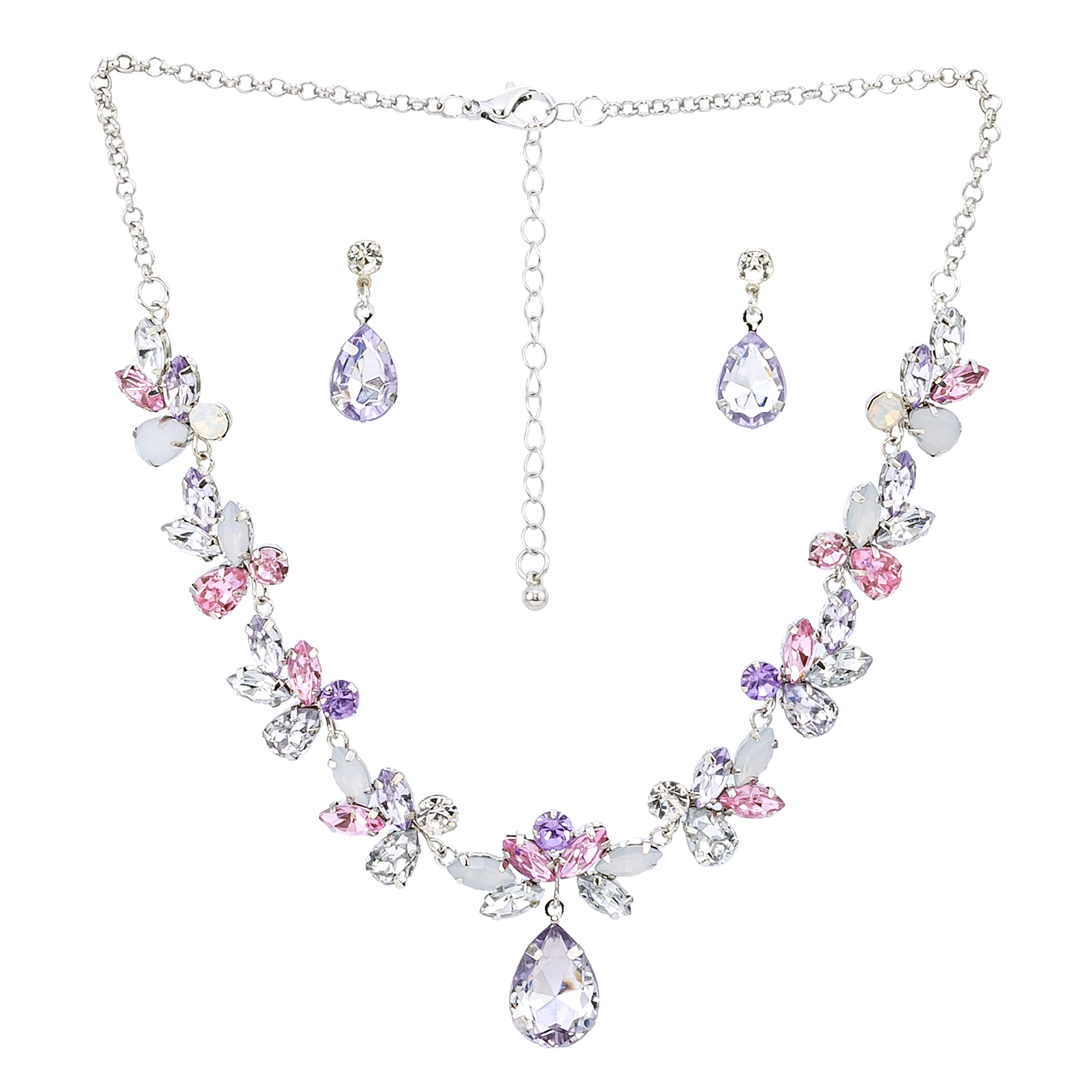Madison Tyler Brilliant Collection Statement Matching Necklace and Earring Set with Glass Stones Set - Rhodium