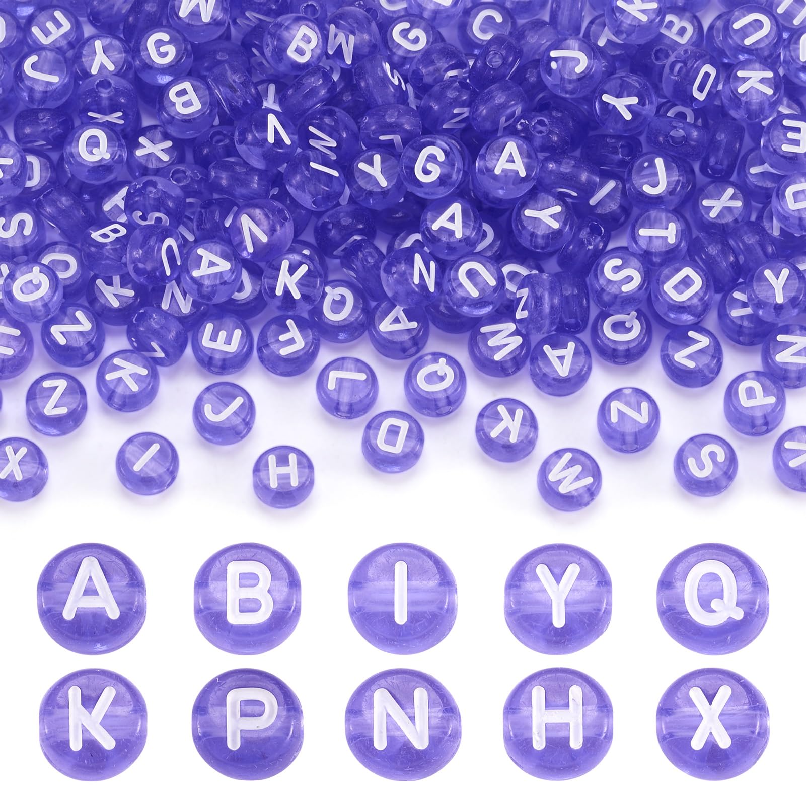 200pcs Transparent Acrylic Alphabet Letter Beads 7mm Flat Round Disc Coin A-Z White Letter Pattern...