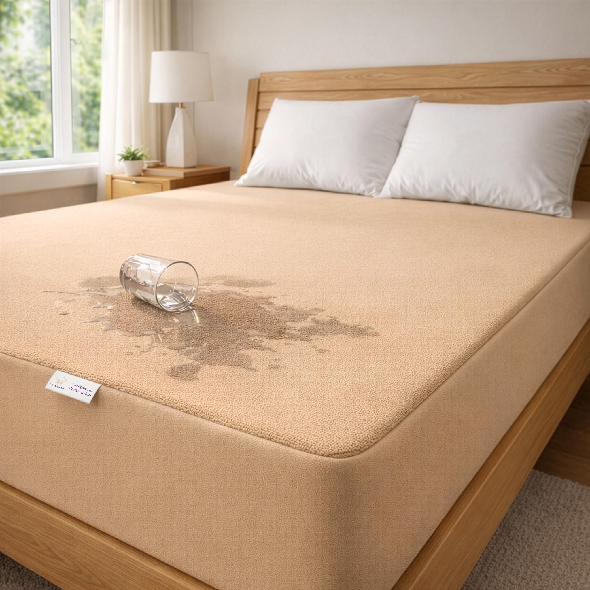 MY ARMOR Premium Ultra Soft Cotton Feel Mattress Protector/Bed Protector | 100% Waterproof, Breathable, 2 Layer Protection | Washable, Hypoallergenic | Elastic Skirting | Beige, Twin [72" x 72"]