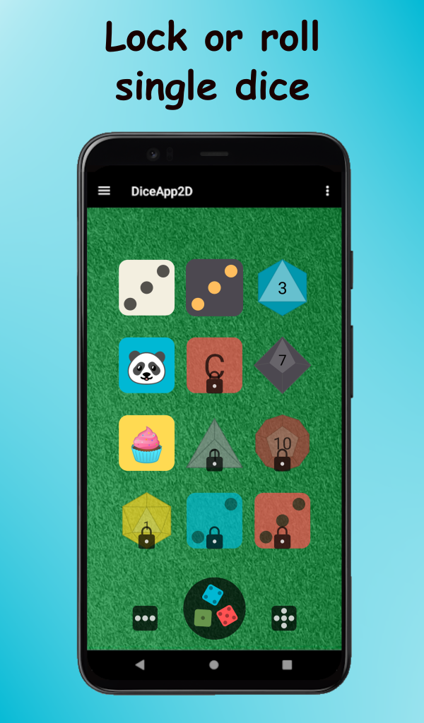 Dice App 2D Custom Dice Roller with names, text and emoji App on