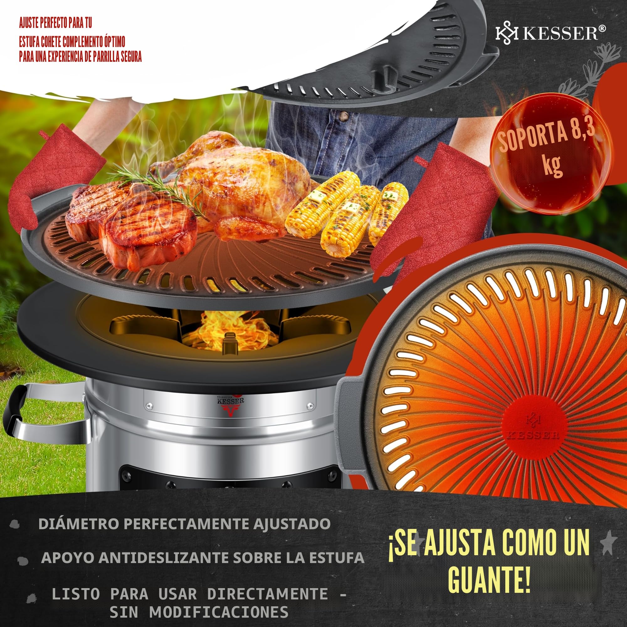 KESSER® Placa de cocción para estufa de cohetes, horno holandés, barbacoa, cohete, estufa de leña, hornillo de camping, barbacoa de camping