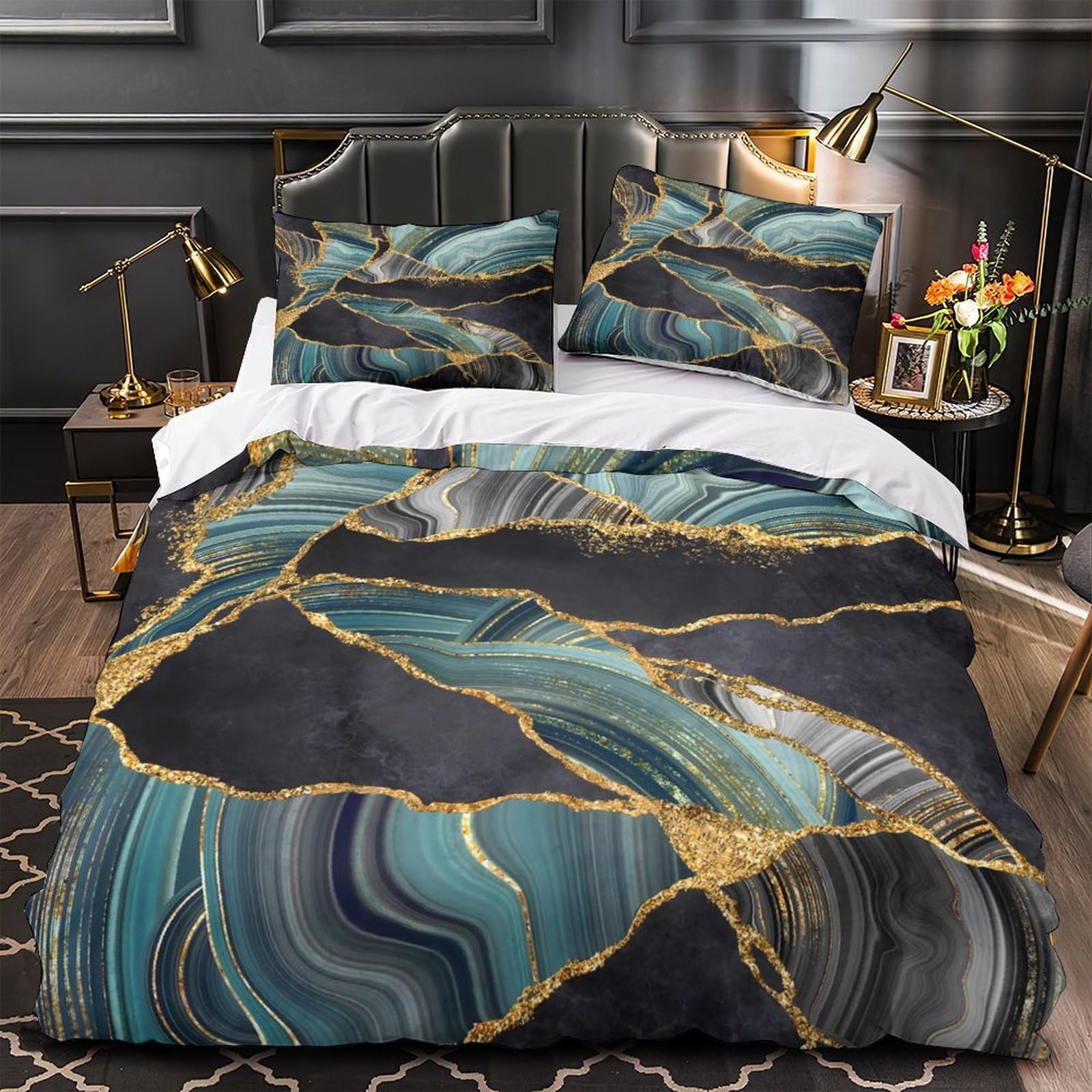 Housse de couette 3D pour lit double et décoration murale épurée