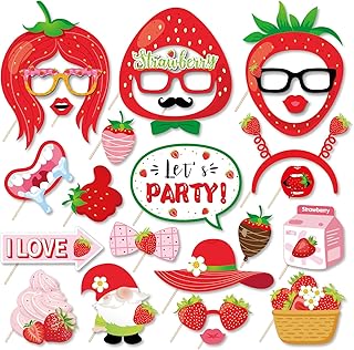 25-Piece Strawberry Photo Booth Props Kit – Sweet Berry Theme Selfie Pro...