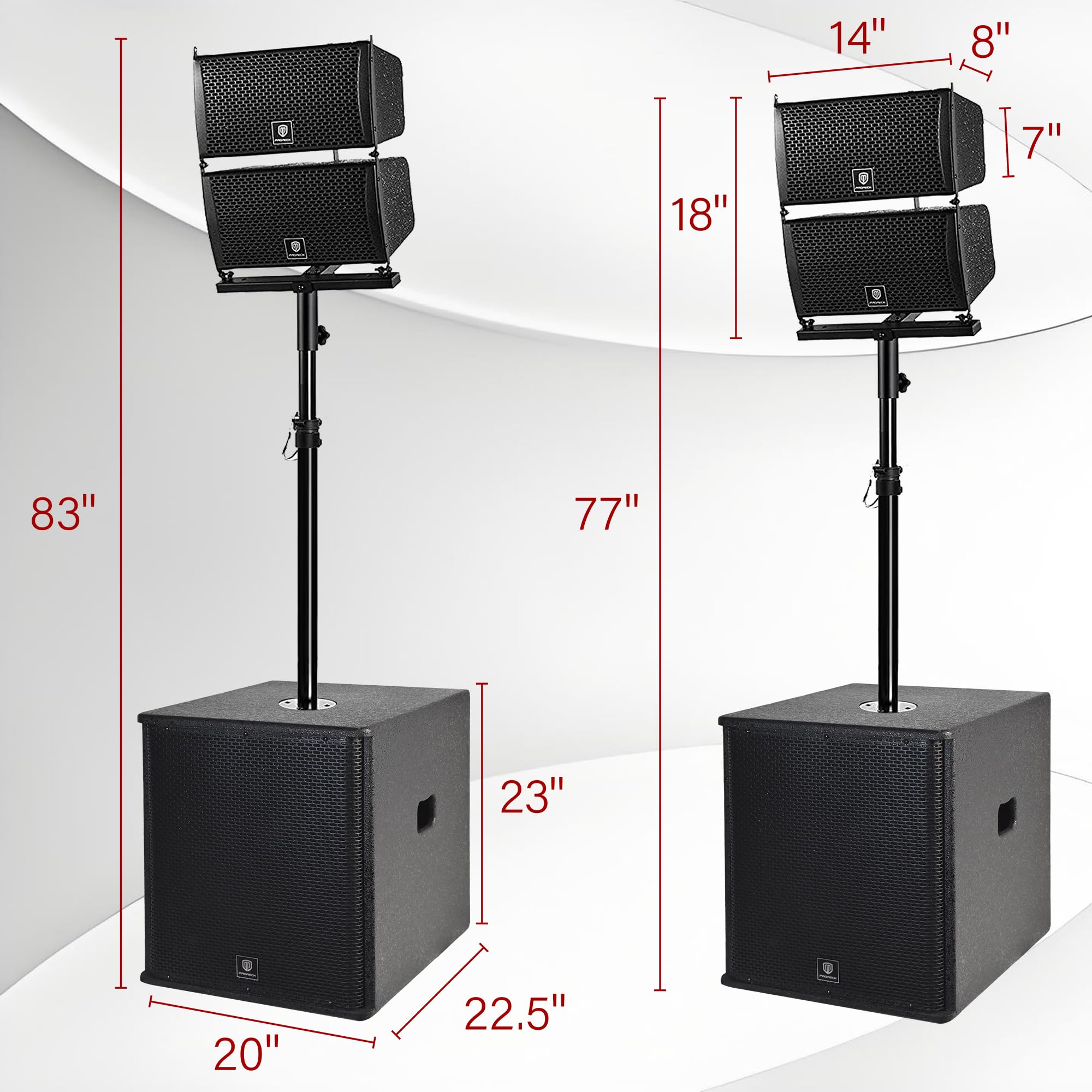RECK 6000W P.M.P.O Stereo 15-inch Powered PA Speaker System DJ Combo Set, 4 Line Array Speakers and Two 15 inch Subwoofers with Bluetooth/USB/SD Card/Remote Control for Party DJ Wedding Meeting