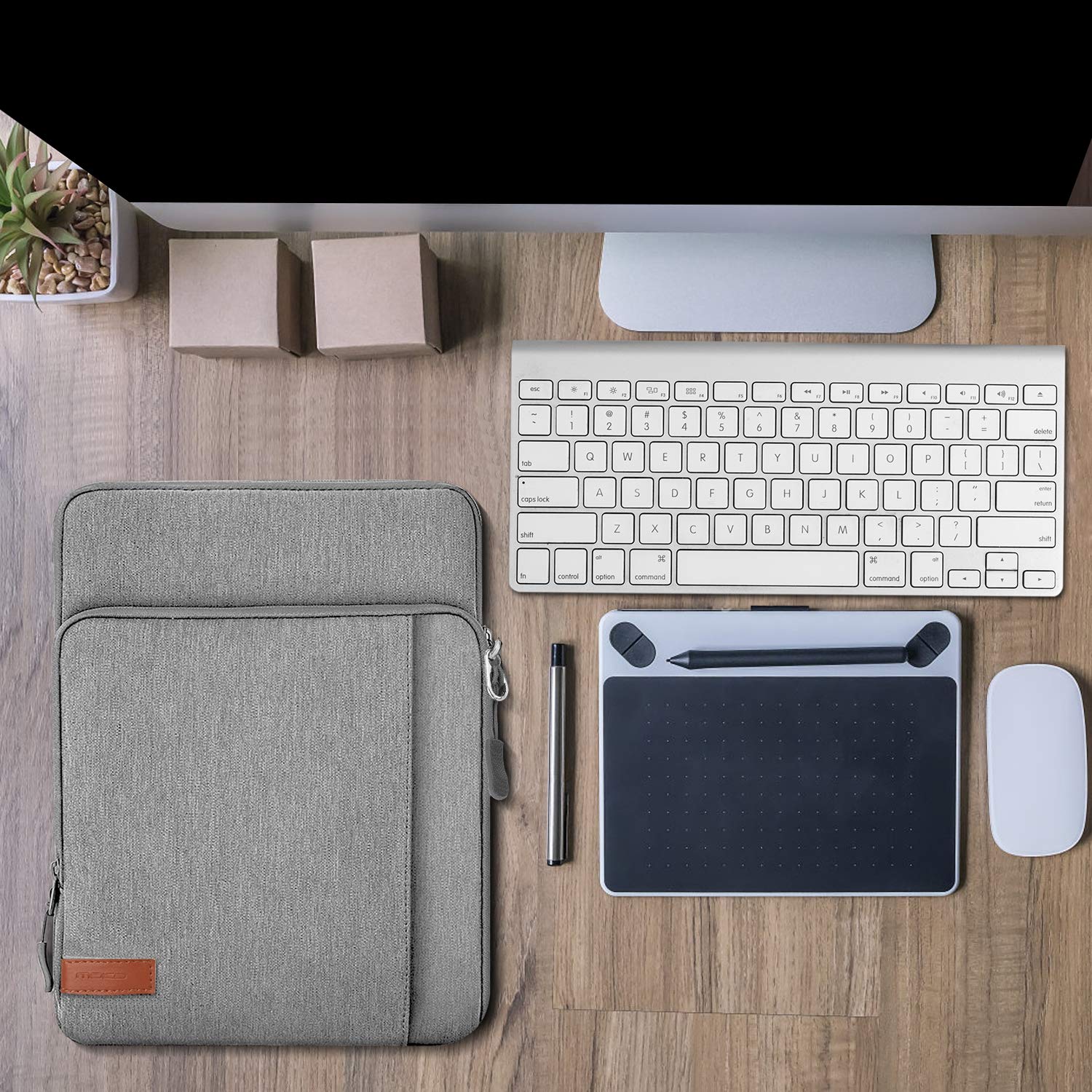 MoKo 9-11 Inch Tablet Sleeve Bag Carrying Case with Storage Pockets Fits New 11-inch iPad Pro M4/iPad Air M2 2024, iPad Air 5/4 10.9, iPad Pro 11, iPad 10/9/8th 10.9/10.2, Tab S8/S9 11, Light Gray