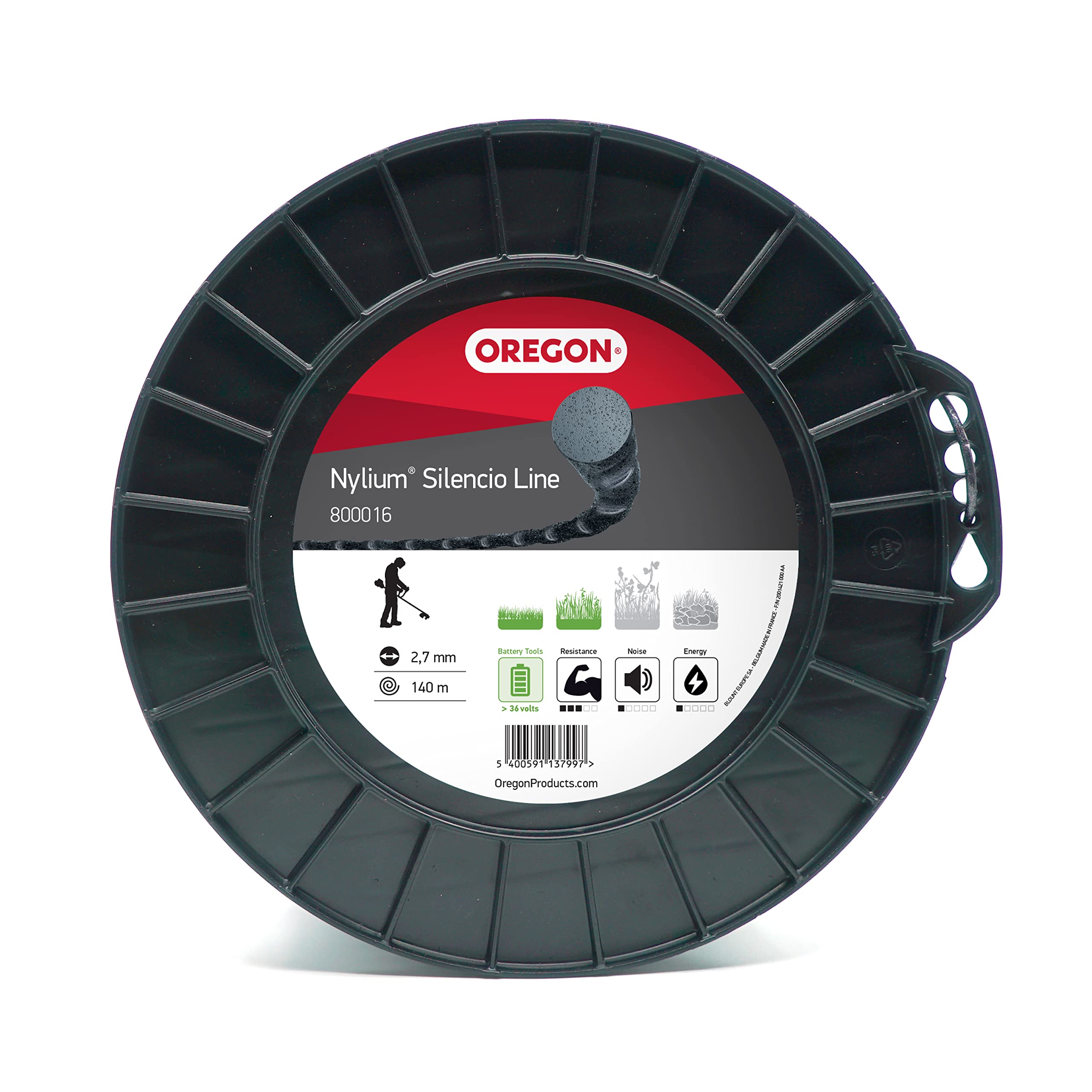 Oregon Round 2.7mm Strimmer Line with Aluminium Particles, Tackles Long Grass, Weeds & Thick Vegetation, Professional Heavy Duty Strimmer Wire, Fits Most Standard Models, 2.7 mm x 140 m (800016)