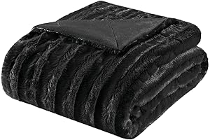 Madison Park Duke Luxury Black Fur Throw Blanket