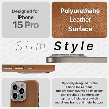 Hybrid Silicone Case with Metal Keys and Metal Lens Frame with Unscratched and Fingerprint-Free Leather Look Compatible with MagSafe for Minesk iPhone 15 Pro Max (Taba, 15 Pro Max)