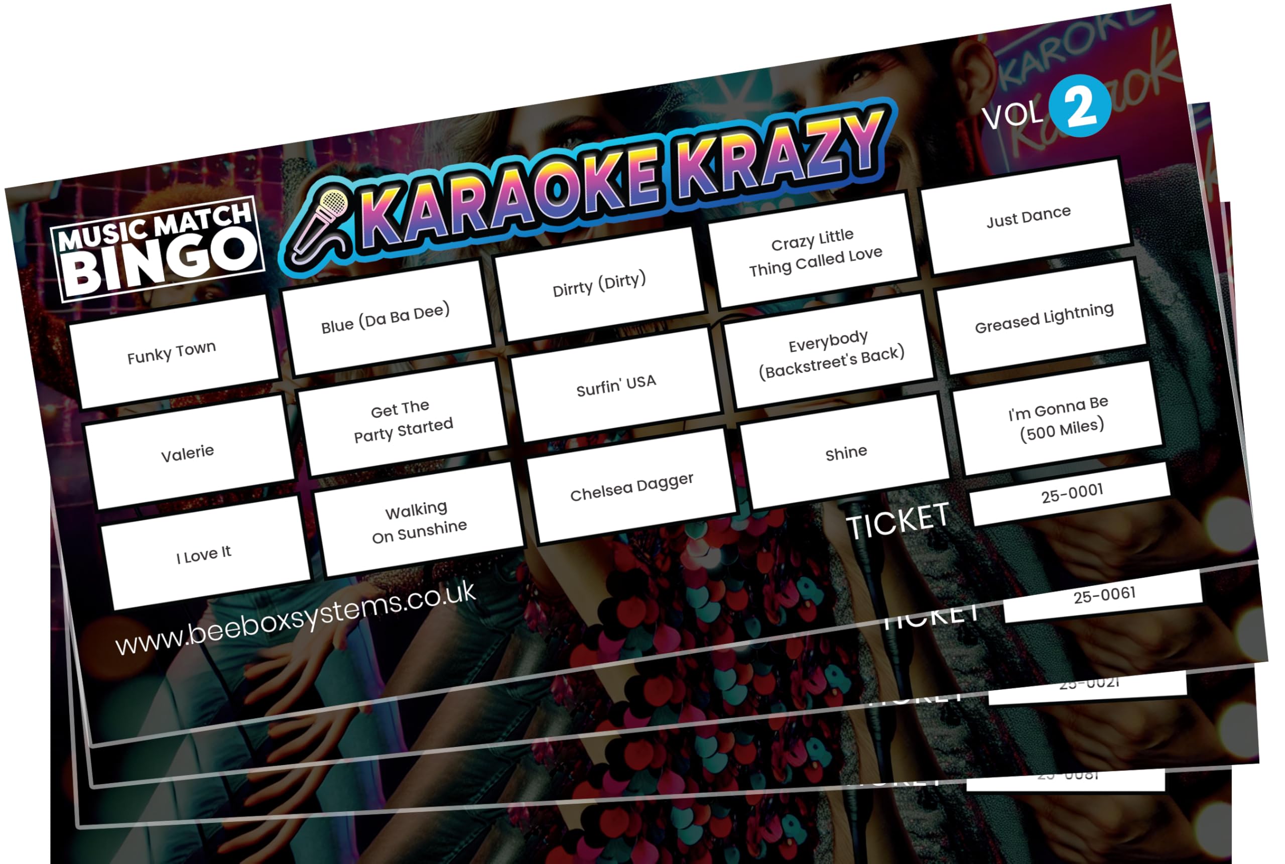 BeeBox Music Match Bingo Game Tickets, 120 Tickets Per Pack (Karaoke Krazy (Vol 2)), Small (10cm x 21cm x 2cm)