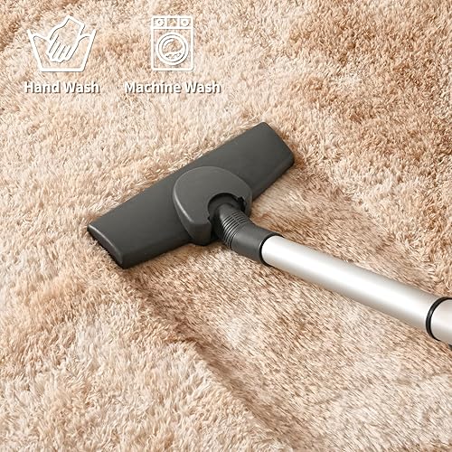 Miniatura 7 de FlyDOIT Alfombras grandes de área de 6 x 9 pies para sala de estar, alfombra peluda de teñido anudado beige, alfombras peludas de felpa ultra suave,