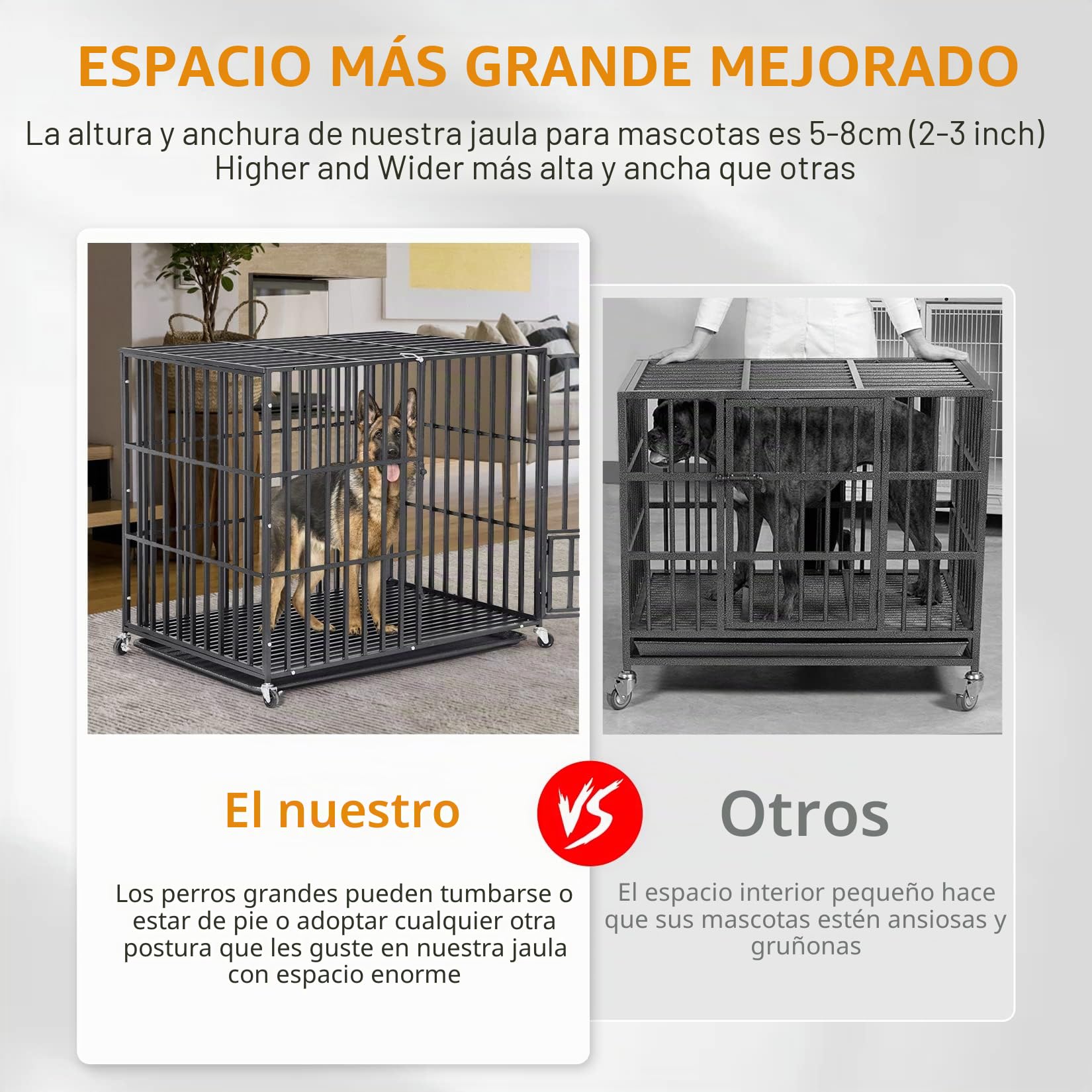 BingoPaw Jaula Perro Grande: XL Jaulas para Perros de Alta Resistencia Casa Interior Exterior Dog Crate Transporte con 4 Ruedas, 3 Puertas con Cerradura y Banjeja Extraible, 107x77.5x88.5cm