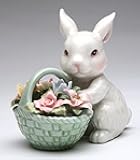 Cosmos Gifts 10592 Fine Porcelain White Bunny Rabbit with Rose Flower Basket Figurine, 3-5/8