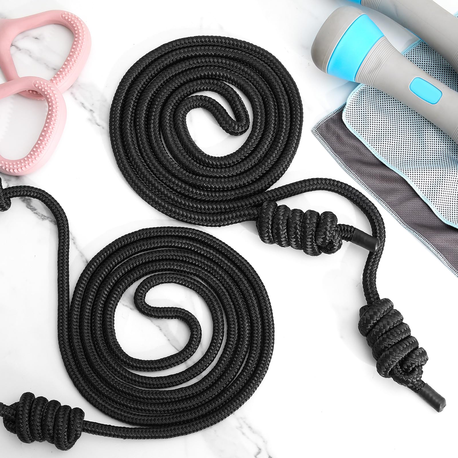Flow Übungsseil für Fitness, Fluss, doppelt geflochtenes Trainingsseil mit 2 Stoffbeuteln, verstellbare Länge, Springseile für Training, Männer, Frauen, Zuhause, Fitnessstudio, Training, drinnen und